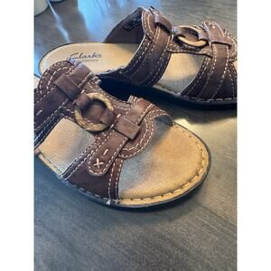 Clarks Bendables Brown Leather Sandal Womens 7M 60273 Slip On Ring Detail